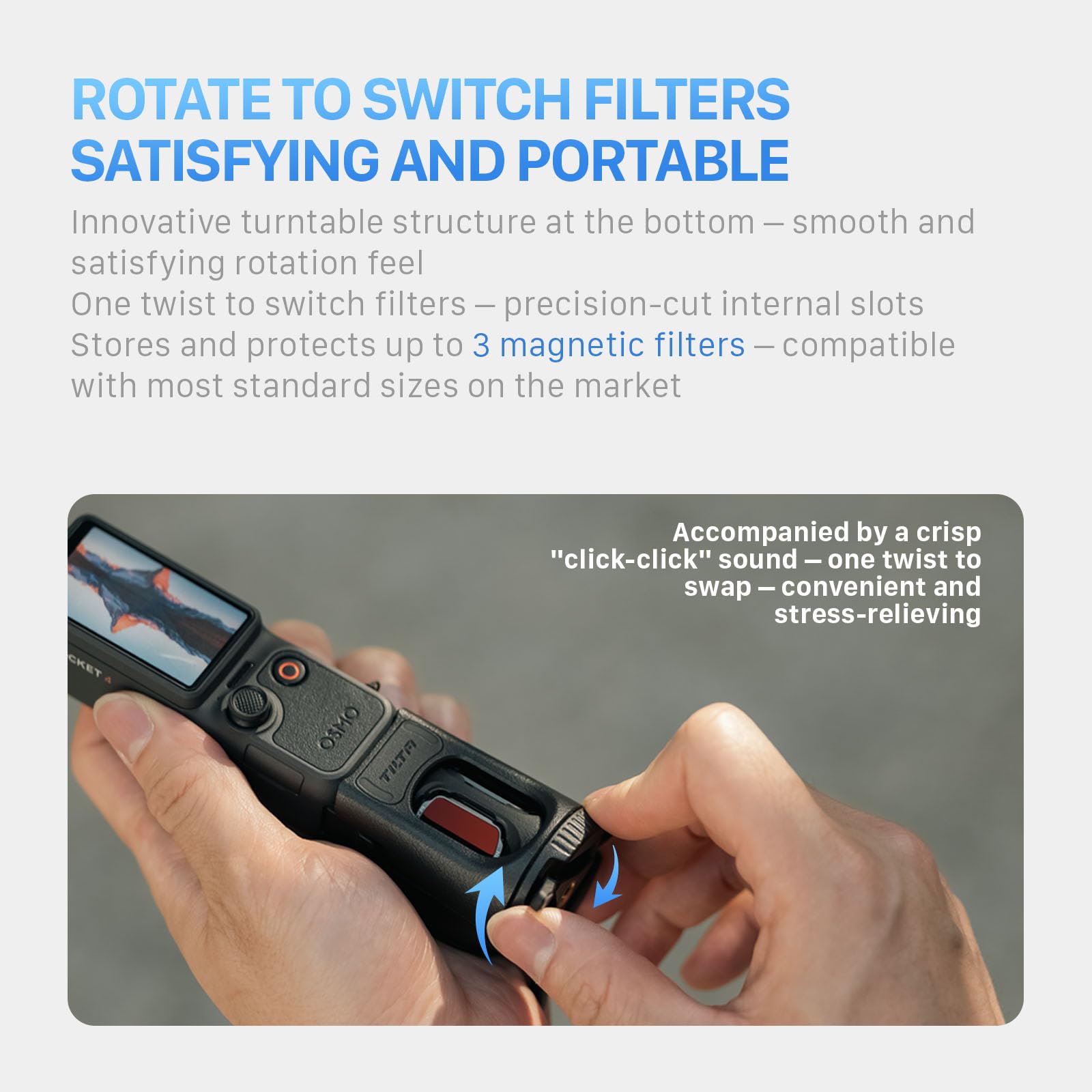 Tilta Base de Filtre Magnétique Compatible avec DJI Osmo Pocket 4, Support Rotatif Rangement Filtres avec Trépied, Plaque Arrière Magnétique Compatible MagSafe, Peut Contenir 3 Filtres TA-T65-FSE-B