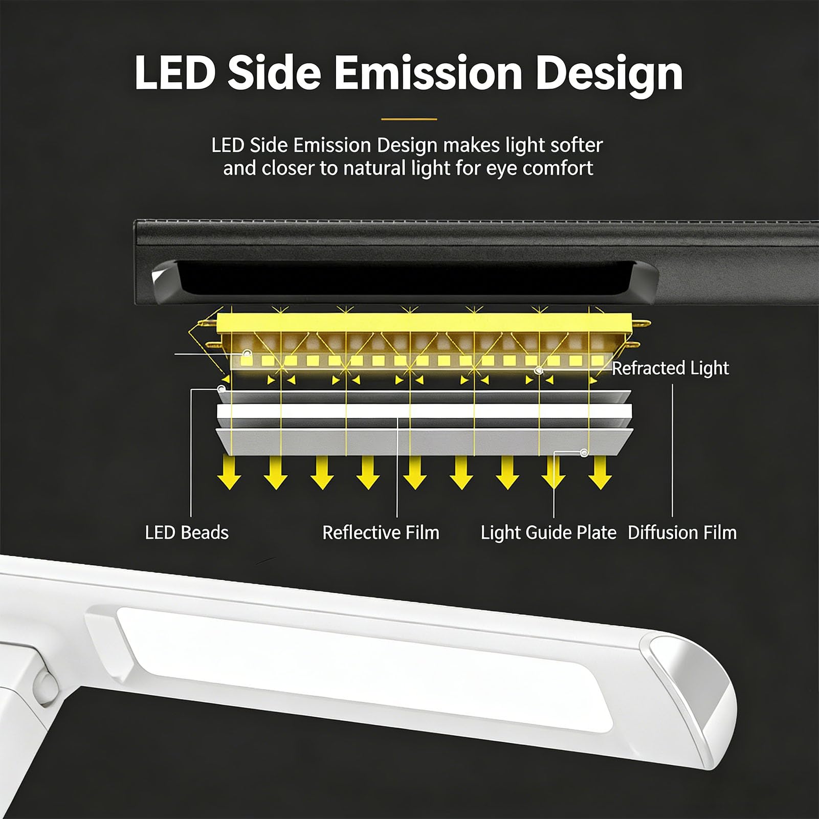 Lampada da Scrivania Igienizzante a LED con Orologio Design Elegante 3 in 1 per Utenti Moderni di Home Office Materiale ABS