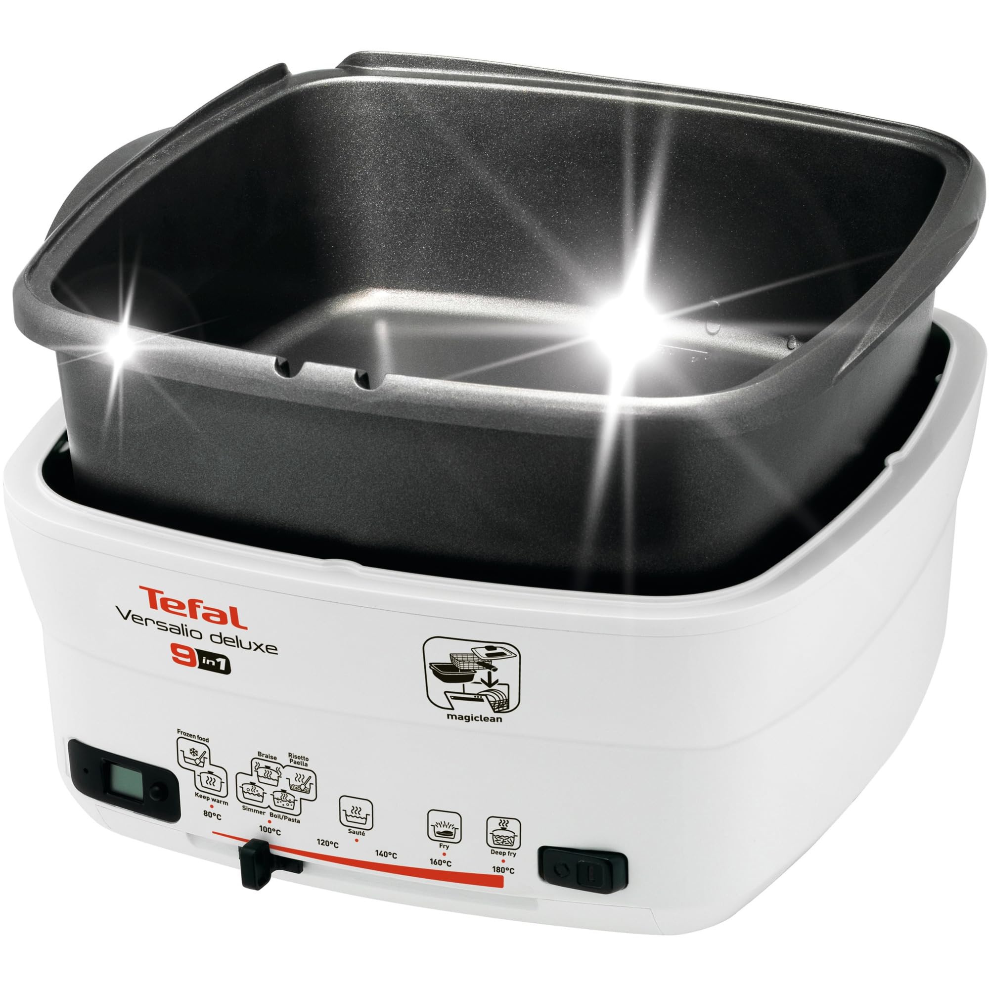 TEFAL FR4950 Multicooker VERSALIO 9 w 1, pokrywa do gotowania z okienkiem, powłoka nieprzywierająca, wskaźnik poziomu oleju, wyjmowany timer, biały