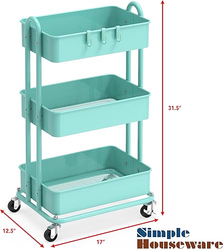 Vista 54 de SimpleHouseware - Carrito de metal de 3 niveles con ruedas, alta resistencia, multicolor