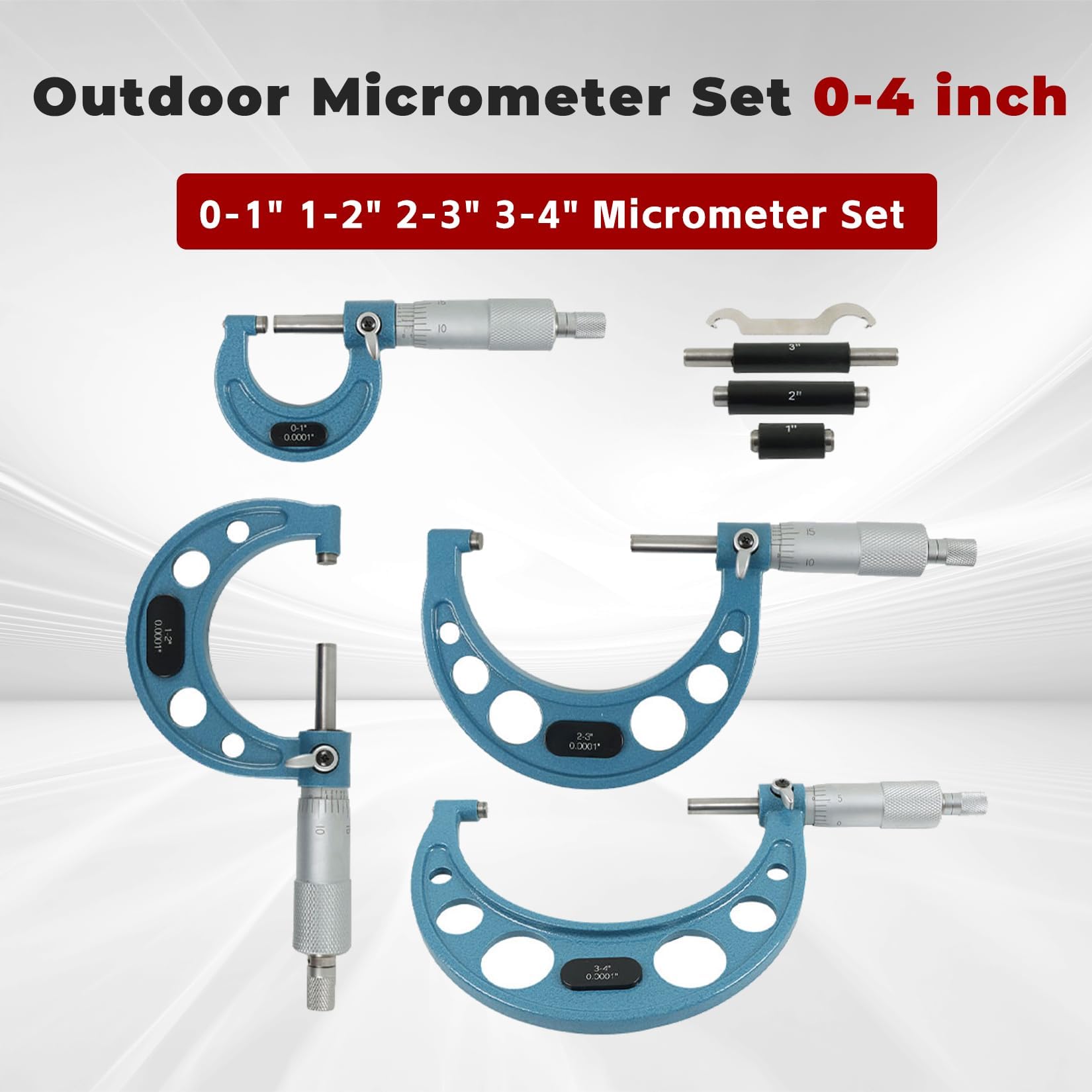 4 Stück 0-100 mm 0,01 mm Mikrometer-Set, Präzisionskarbid