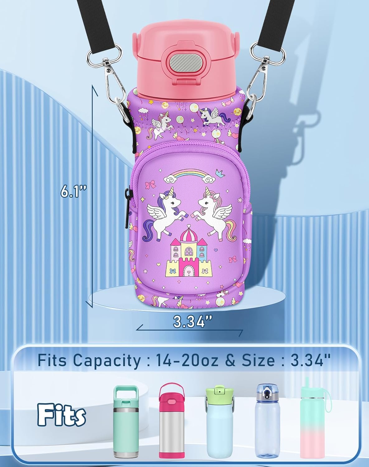 Water Bottle Carrier with Strap - Insulated Neoprene Water Bottle Holder Bag with Pocket for 14-20 oz - Image 2