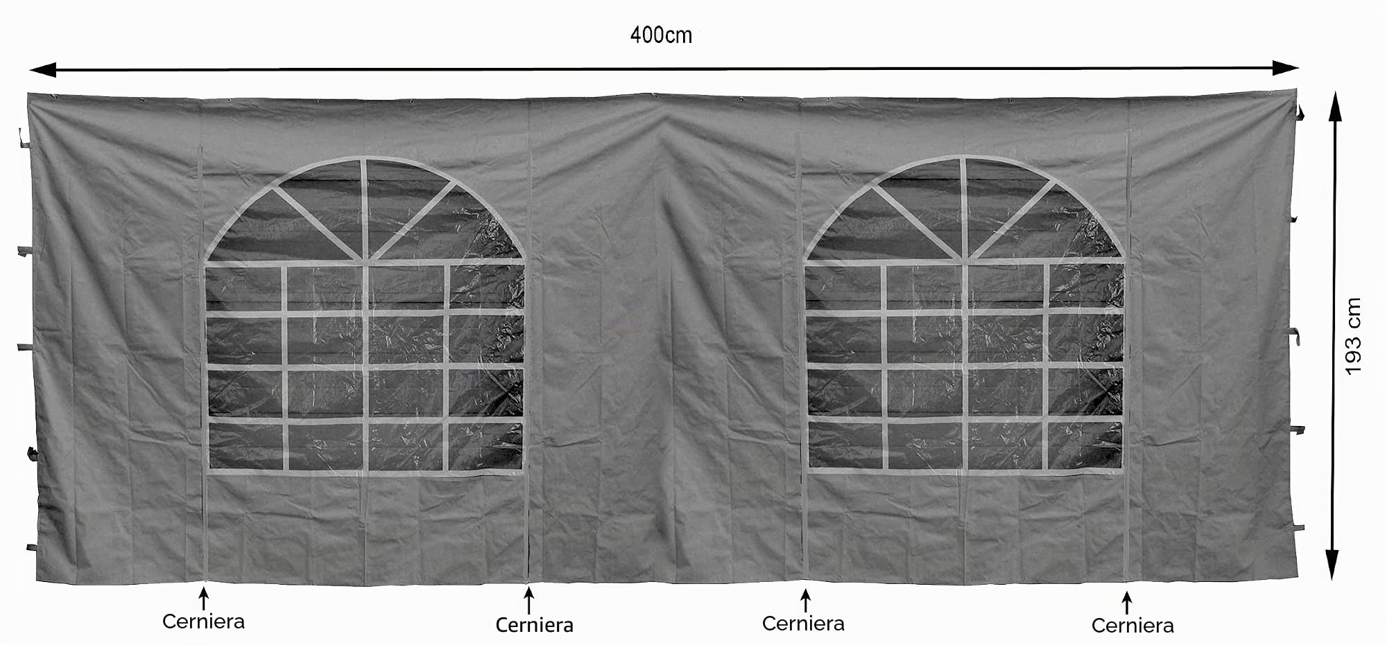 QUICK STAR 2 pannelli laterali con finestra in PVC 300 x 193 cm/400 x 193 cm per gazebo Sahara 3 x 4 m parete laterale grigio