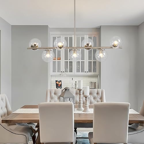 Miniatura 4 de KCO Lighting Modern - Lámpara colgante de 7 luces de metal de níquel cepillado con forma de globo de cristal transparente nórdico, lámpara colgante