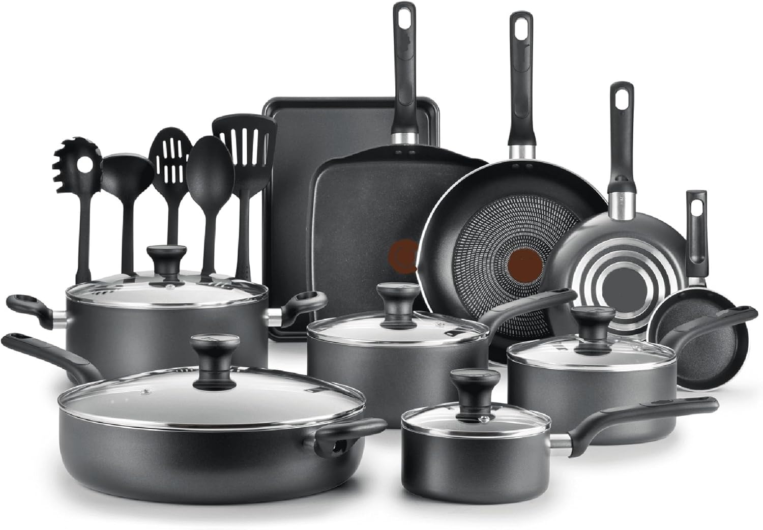 Upgrade Your Kitchen with the 20-Piece Easy Care Nonstick Cookware Set - Grey, Dishwasher Safe, Heat Indicator
