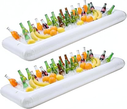 Inflatable Serving Bar Salad Buffet Ice Tray Food Drink Cooler for Picnic Luau Pool Party with Drain Plug, 2 Pack