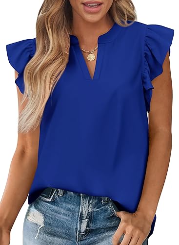Womens Summer Tops 2026 Casual V Neck Ruffle Cap Sleeve
