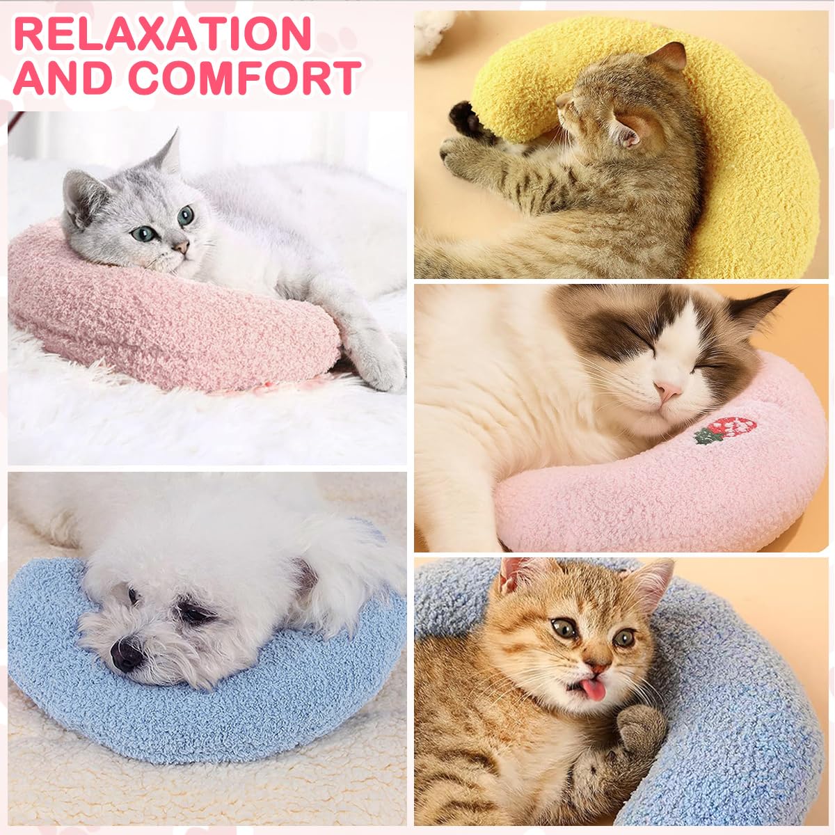 3 Pz Cuscino per Collo di Gatto,Cuscino a Forma di U per Gatti in Morbido e Confortevole,Cuscini Calmante per Animali per Dormire, Riposare, Giocare