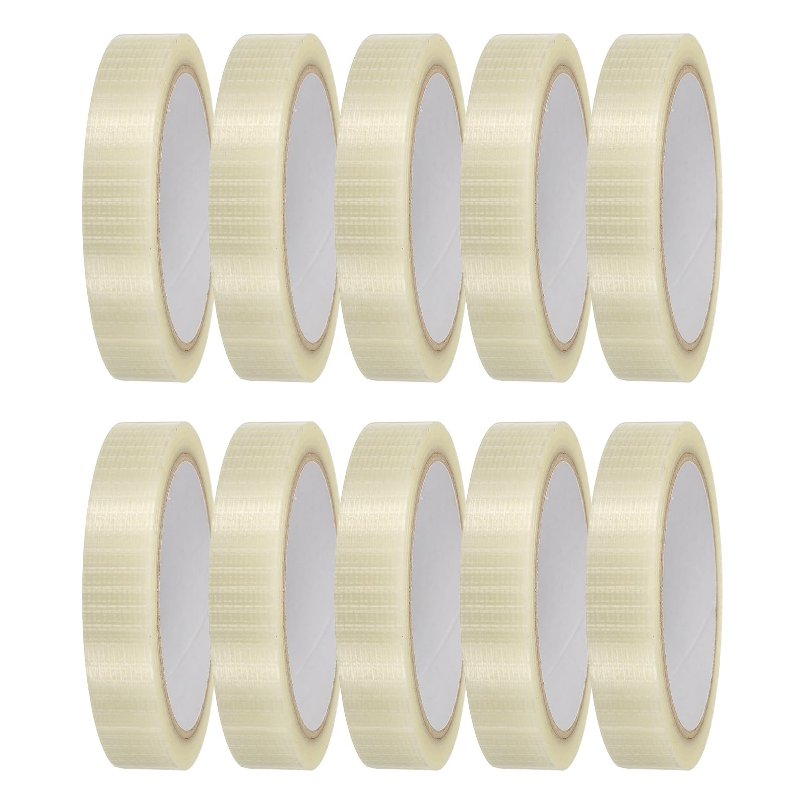 sourcing map 10 Rolls Filament Strapping Tape, 19 mm x 20 m x 0.15 mm Heavy Duty Fiberglass Mesh Reinforced Packaging Clear Waterproof Adhesive Tape for Packaging, Moving, Home Use