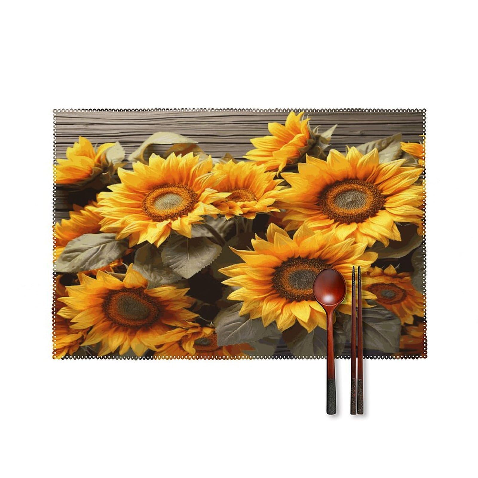 Plants Theme Sunflower Placemats Set of 4 Heat Resistant Non-Slip Place Mats for Dining Table Washable Placemat Wipeable Dining Table Mat Canvas Place Mats Dining Table Decor