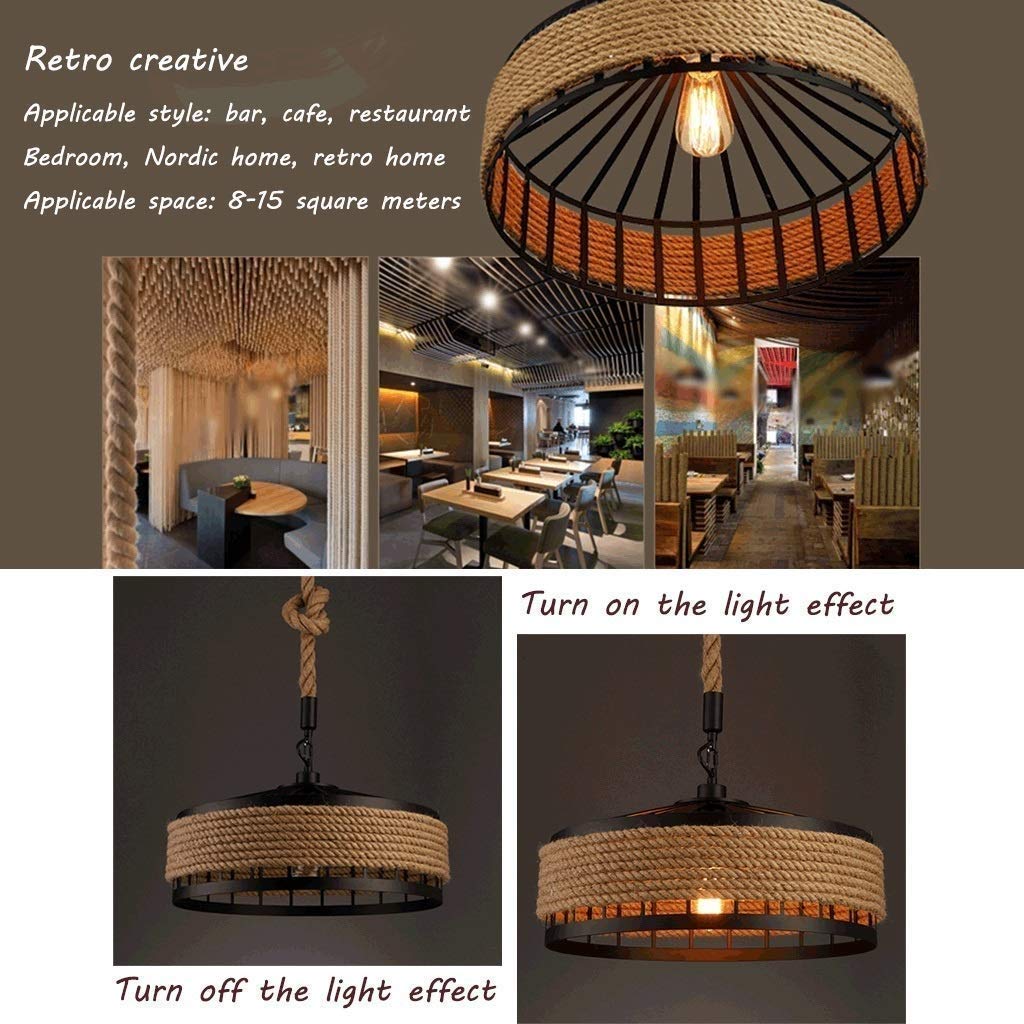 Przemysłowe lampy wiszące, vintage wyspy kuchenne wisząca oprawa oświetleniowa lampa sufitowa, metal i lina konopna klatka żyrandol wisząca lampa do domu wiejskiego jadalni, baru, restauracji
