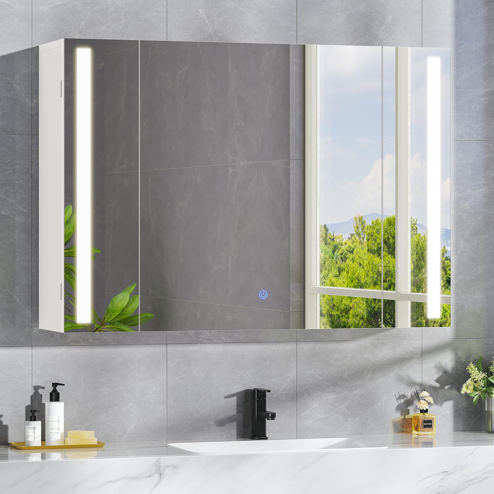 Armoire de Salle de Bain avec Éclairage LED, Prise, 3 Températures