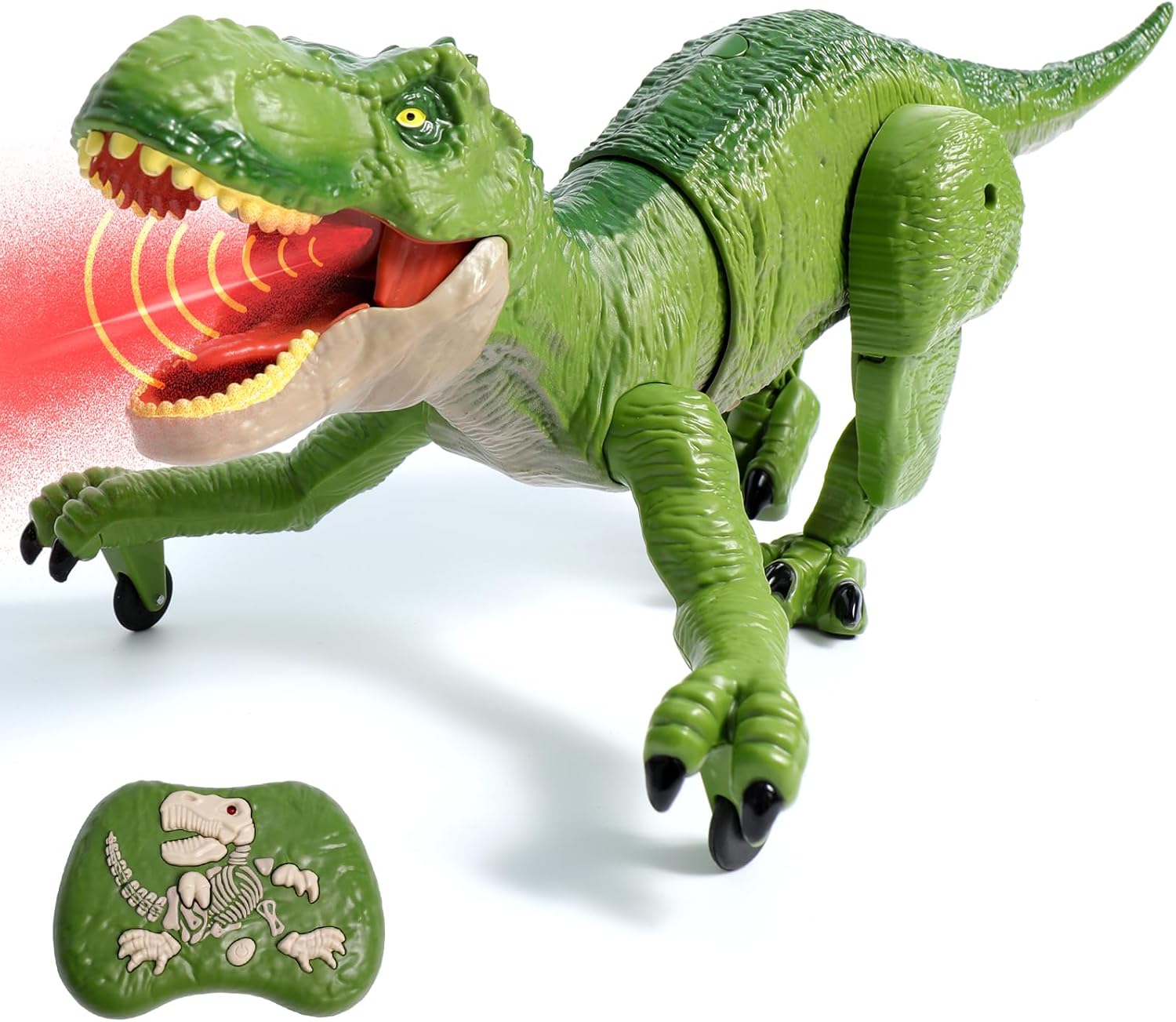 Sunrad Remote Control Dinosaur Toys for Kids 3-5 4-7 8-12 Year Old, Electronic RC Robot Dinosaur with Spray & Light & Roar, Realistic Walking T-Rex Toys Birthday Gifts for Boys Girls(Green)