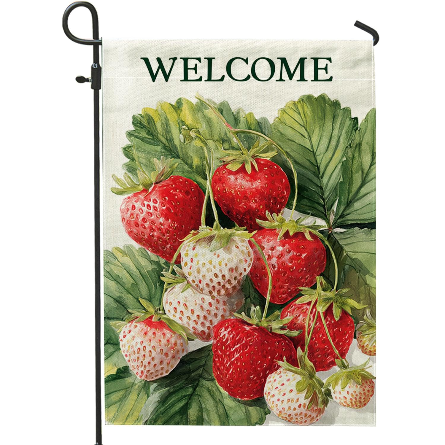 Strawberry Garden Flag, Red Berry Summer Outdoor Decor, Double Sided Burlap Yard Banner, Welcome Home Decoration for Lawn and Garden 12x18 Inch