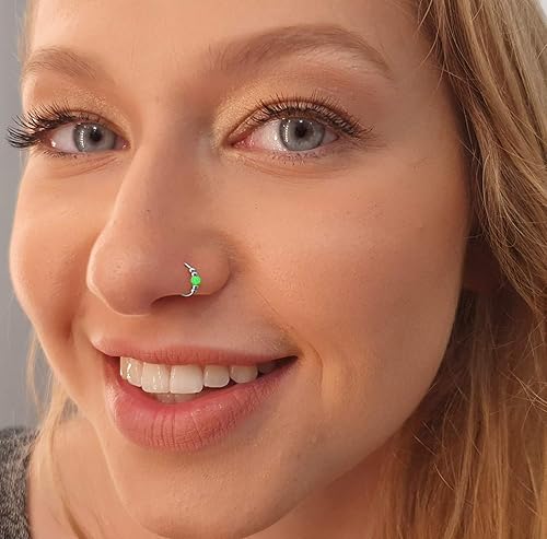 Vista 54 de Opal nose ring - Thin 14k Gold Filled Tiny White Opal Nose piercing Hoop - 2 mm White Opal piercing Nose Hoop - 24 gauge very Thin Nose Hoop Tiny