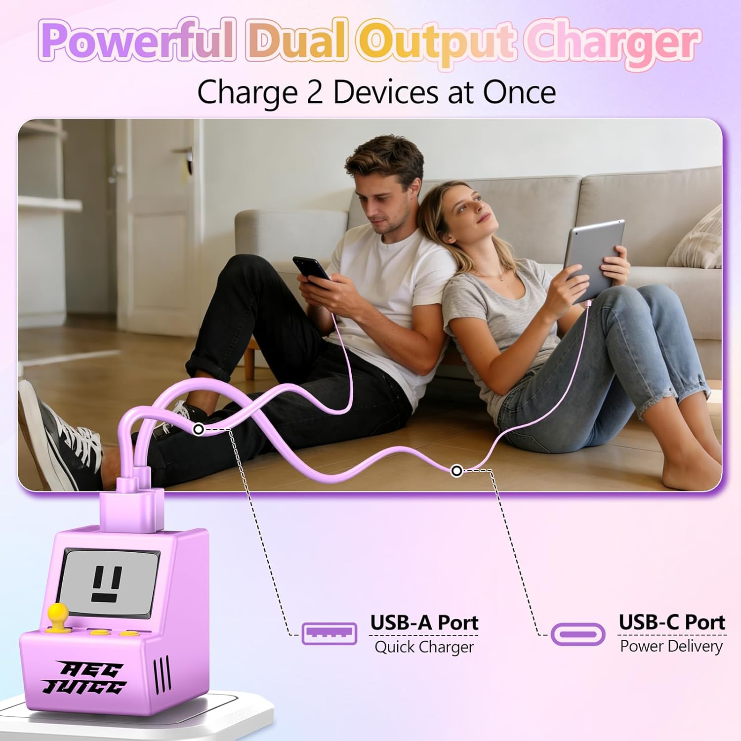 USB C Wall Charger Block with 3.3 FT Long Charging Cable Dual 30W USB A Charger Block with Foldable Plug 3A Fast Charging Type C Charger Cord for iPhone 17, Air, Pro, Pro Max, for Samsung, Purple - Image 6