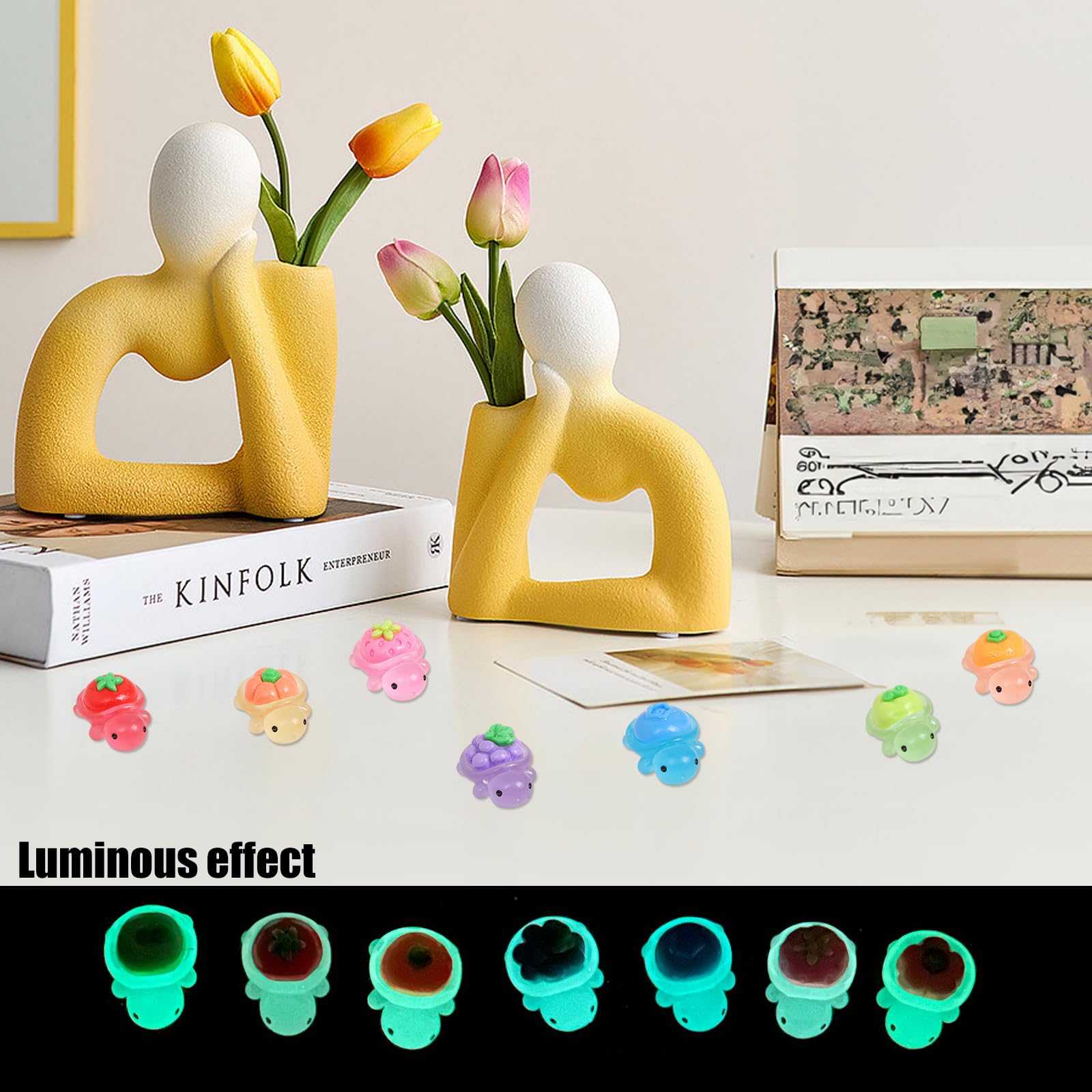 42 mini tartarughe in resina che si illuminano al buio, animali colorati, frutta, verdura, tartarughe, statuine decorative in miniatura, collezione di tartarughe per esposizione e progetti
