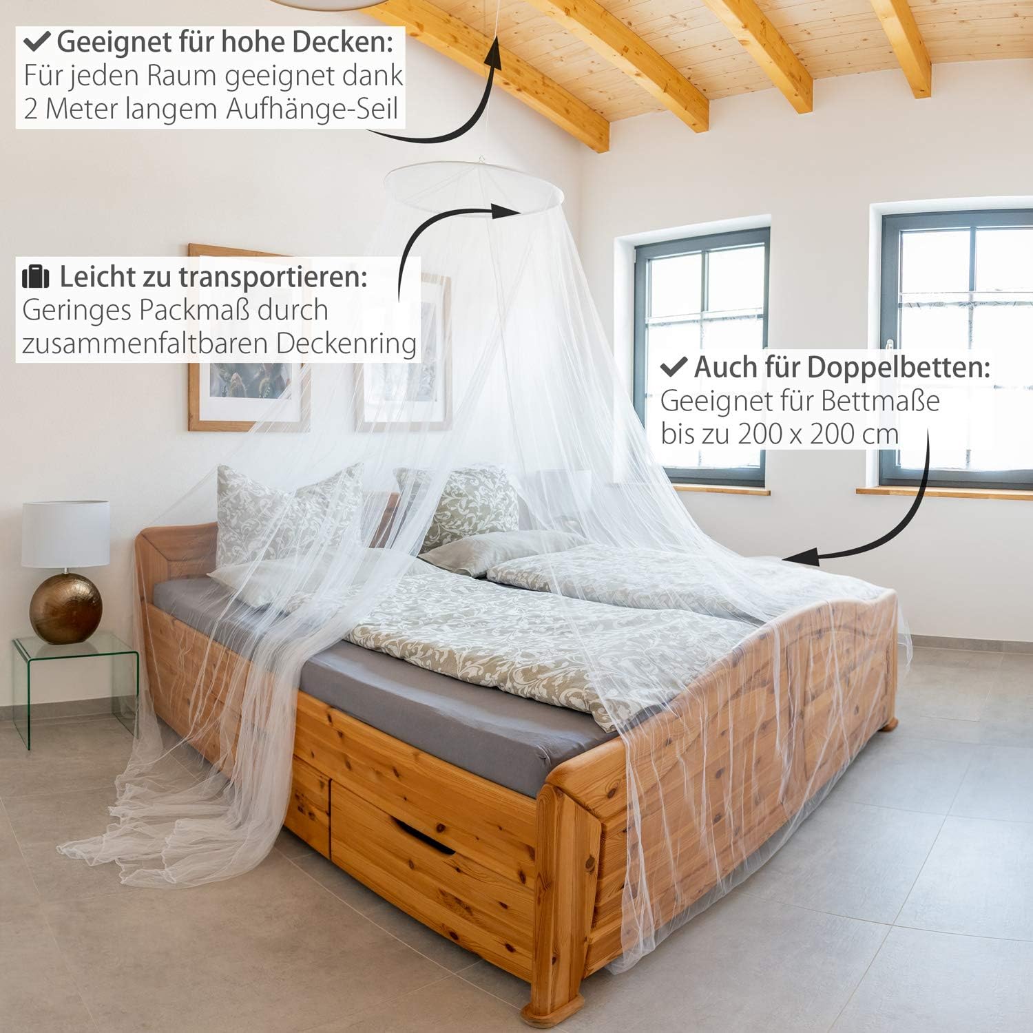 Outdoro Moskitonetz inklusive Klebehaken für Zuhause und Reisen extra-groß für Doppelbett & Einzelbett, Betthimmel