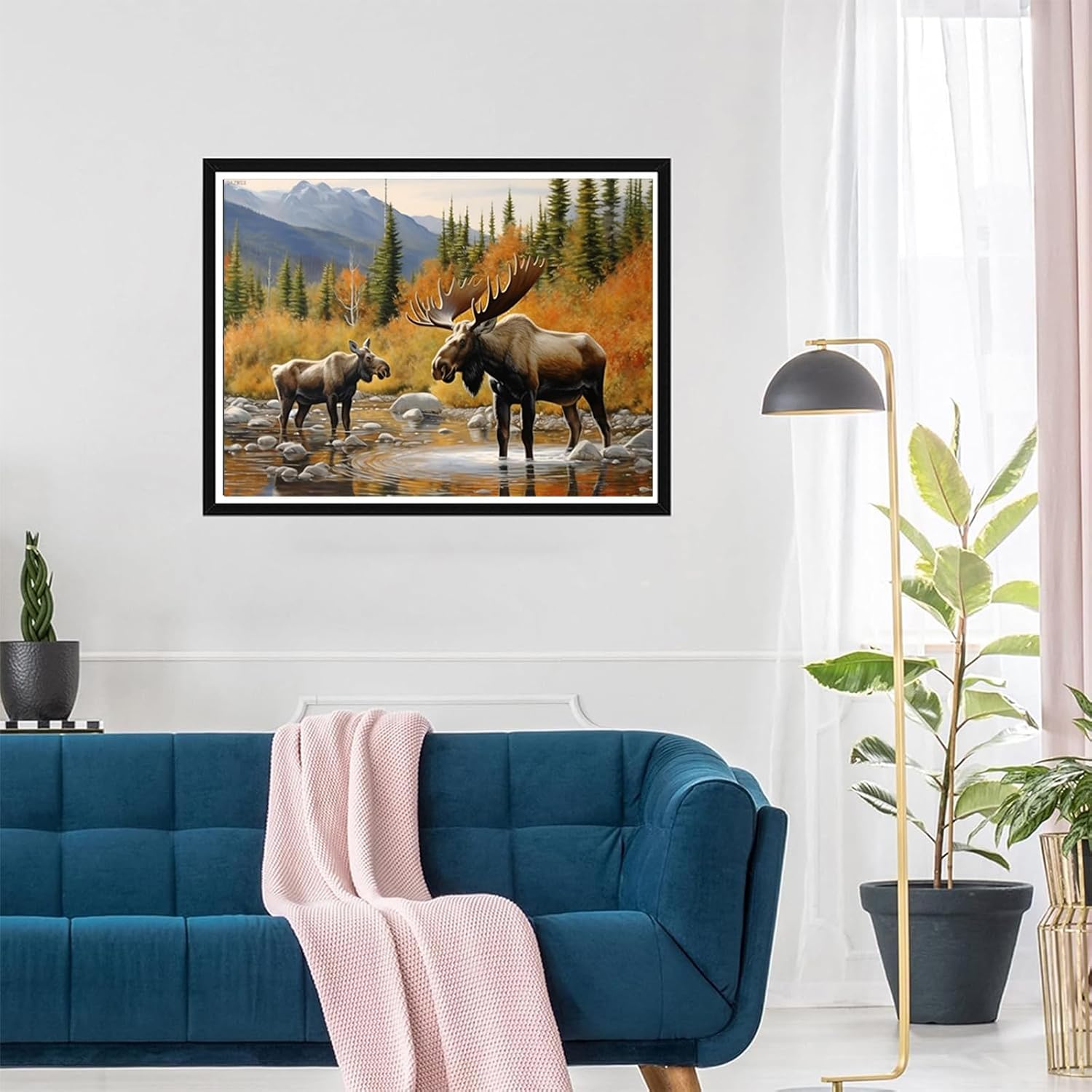 QAZWSX 5D Animal Elk Diamond Painting Kits for Adults, Moose Playing in Water 5D Diamond Art Crafts Home Wall Decor Gift Round Diamond Dots 12x16 inch image 2