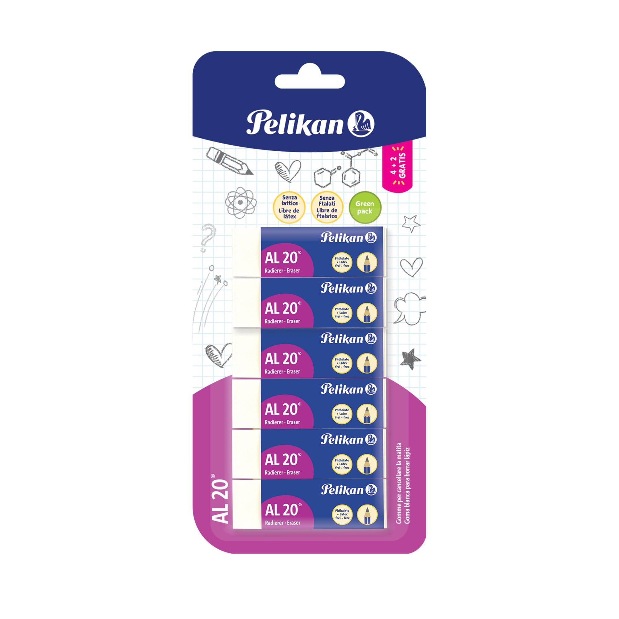 Gomma Da Cancellare Pelikan 620112 AL20 Plastic Erasers 9 Pieces Gomme