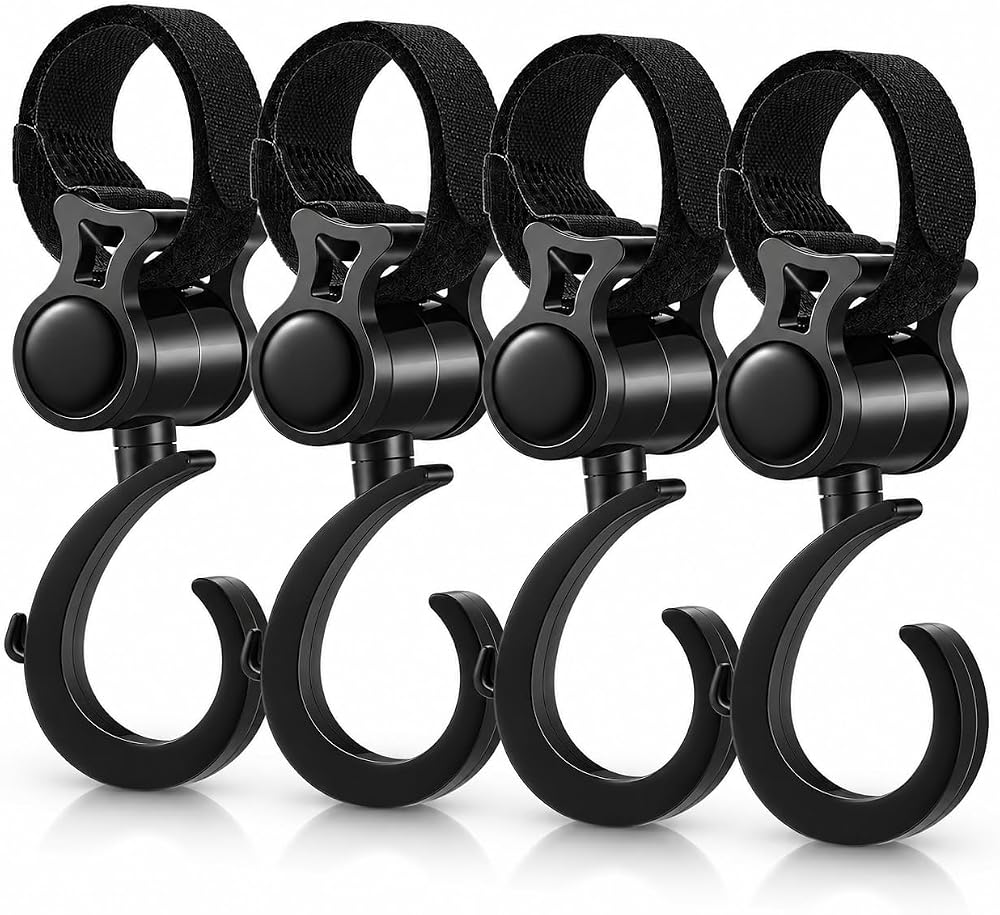 4 Pack Walker Hooks for Rollators & Wheelchairs, 360° Swivel Bag Hooks — 사진 1