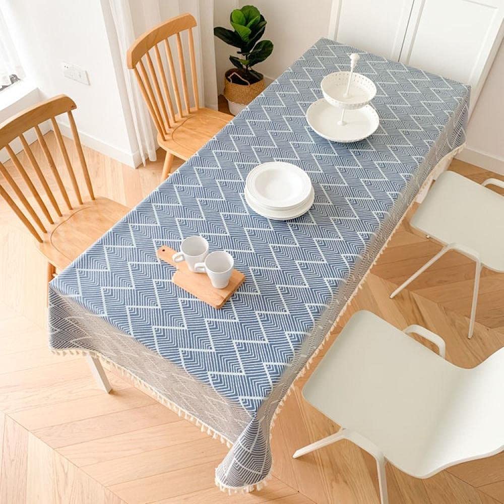 Tisch Decke aus Rechteckige Baumwolle Dick Tischabdeckung Gartentischdecke für Gastronomie Feste Party Hochzeiten Blau 130 × 220cm