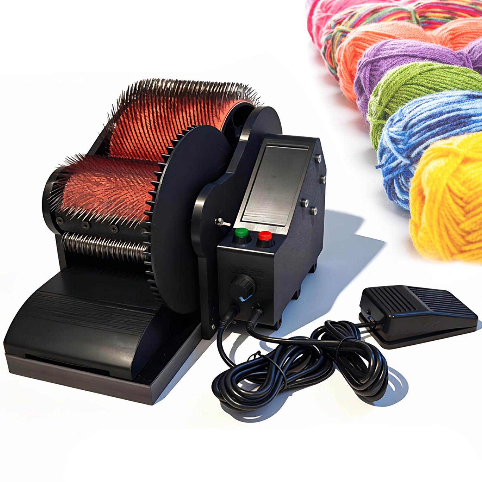 Jybnbbe As Shown Drum Carding Machine, Portable Carder With Steel Needle Cloth And Foot Pedal, Adjustable Speed For Diy Art Batts And Felting