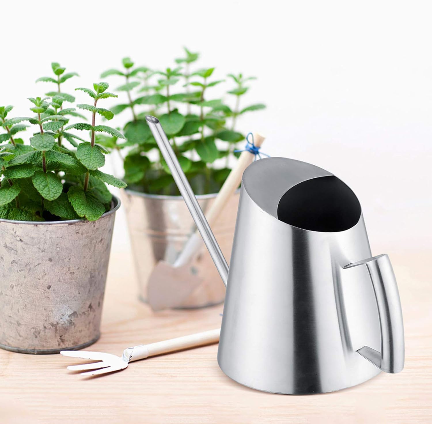 Stainless Steel Watering Can, 1500ml Small Watering Can for Indoor Plants, Brushed Outdoor Watering Can with Handles, Garden Watering Can Indoor/Outdoor Plants Precise Watering
