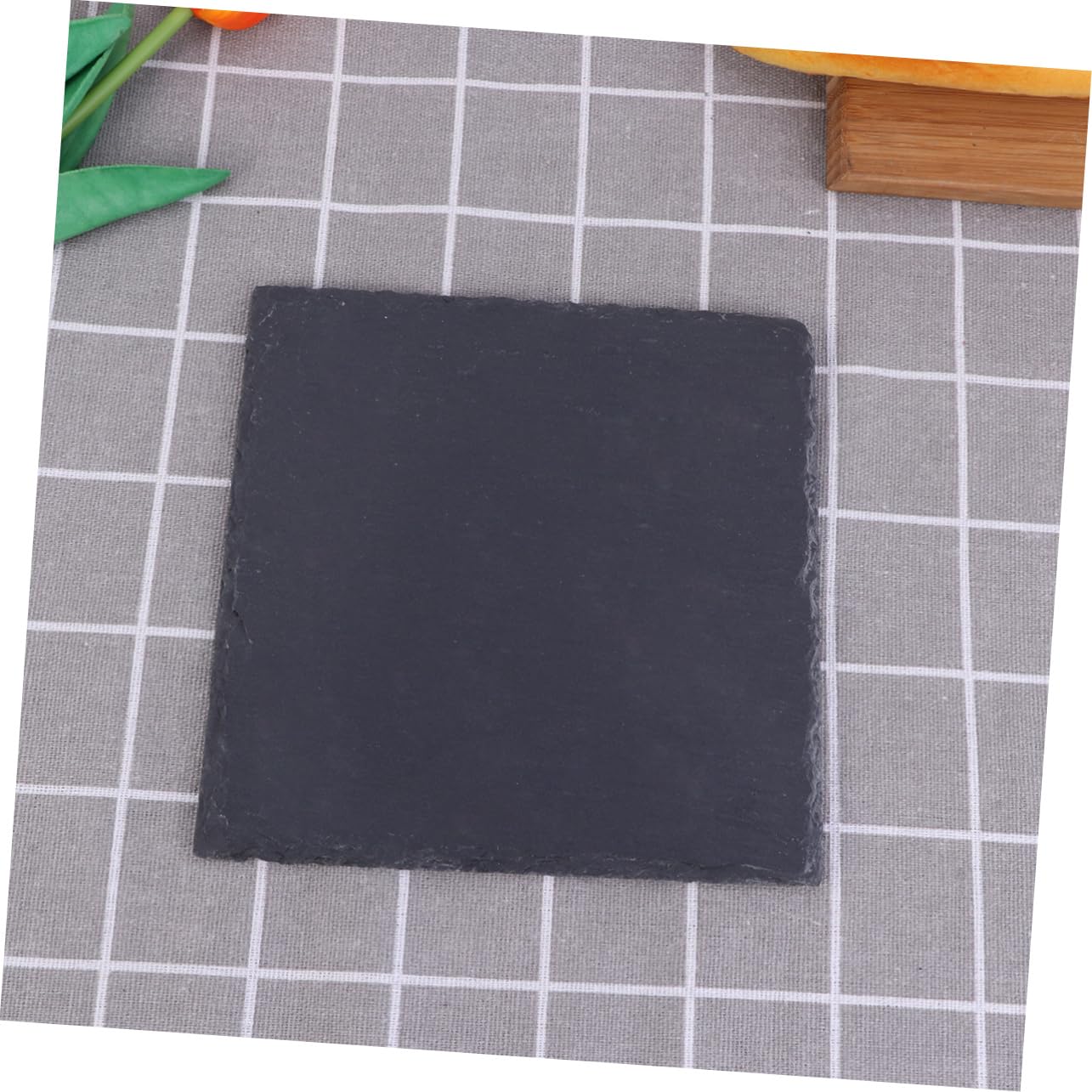 OFFSCH Square Stone Plate Black Serving Tray for Sushi Pizza Fruit Barbecue Natural Material Dinner Plate Trace Elements Dining Dish