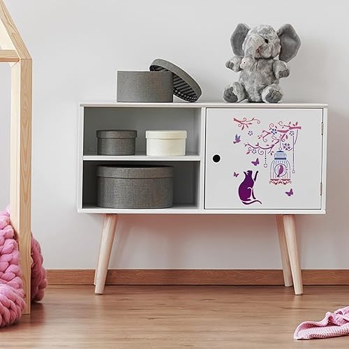 Miniatura 5 de FINGERINSPIRE Plantilla de pintura de gato de 8.3 x 11.7 pulgadas, plantilla de dibujo reutilizable para gatos y pájaros, arte de bricolaje, flores,