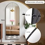 BEAUTYPEAK Miroir pleine longueur 56"x21", Arched Standing miroir avec cadre en métal, étage Grand miroir du corps pour la chambre, entrée, chambre, salon, noir