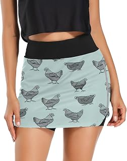 Black Chickens Blue Grey Active Mini Skirt, Golf Skorts, Womens Skorts for Summer with Pockets Tummy Control