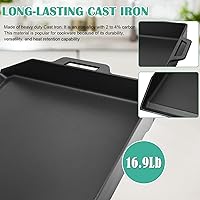 Vista 5 de Hiorucet Plancha de hierro fundido de 18 pulgadas, placa superior plana grande para parrillas de gas y horno de cocina, parrilla universal con asas