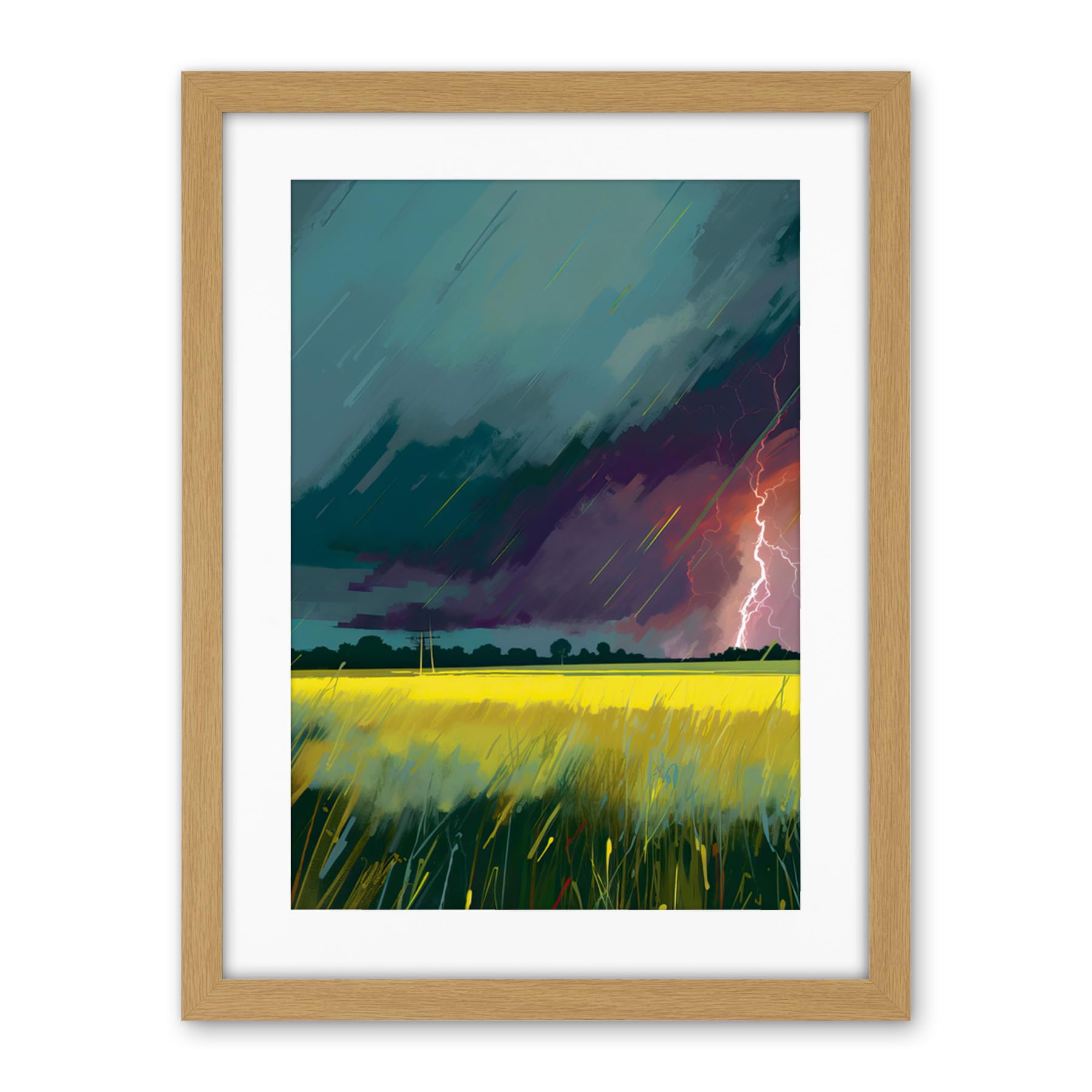 Artery8 Lightning Strike Over an Open Countryside Field Artwork Framed Wall Art Print 18X24 Inch
