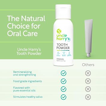Uncle Harry's Remineralizing Tooth Powder | All Natural Enamel Support & Whitening Toothpaste for Sensitive Teeth | Powder Toothpaste for Gum Health & Fresh Breath (4 oz)