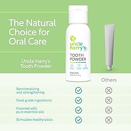 Uncle Harry\'s Remineralizing Tooth Powder | All Natural Enamel Support & Whitening Toothpaste for Sensitive Teeth | Powder Toothpaste for Gum Health & Fresh Breath (4 oz)