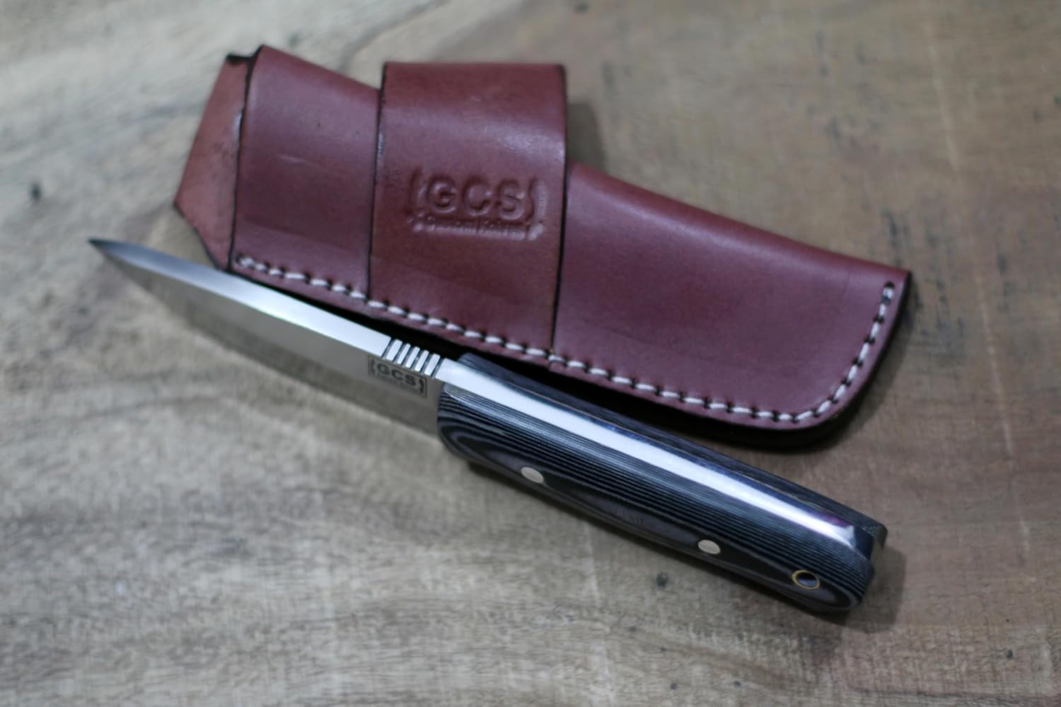 GCS Custom Handmade BLACK & WHITE G10 Handle D2 Tool Steel Tactical Survival Hunting Knife with Buffalo Hide Sheath GCS180