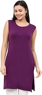 FLEXIMAA Women's Cotton Plain Round Neck Sleeveless Long Top Price In India