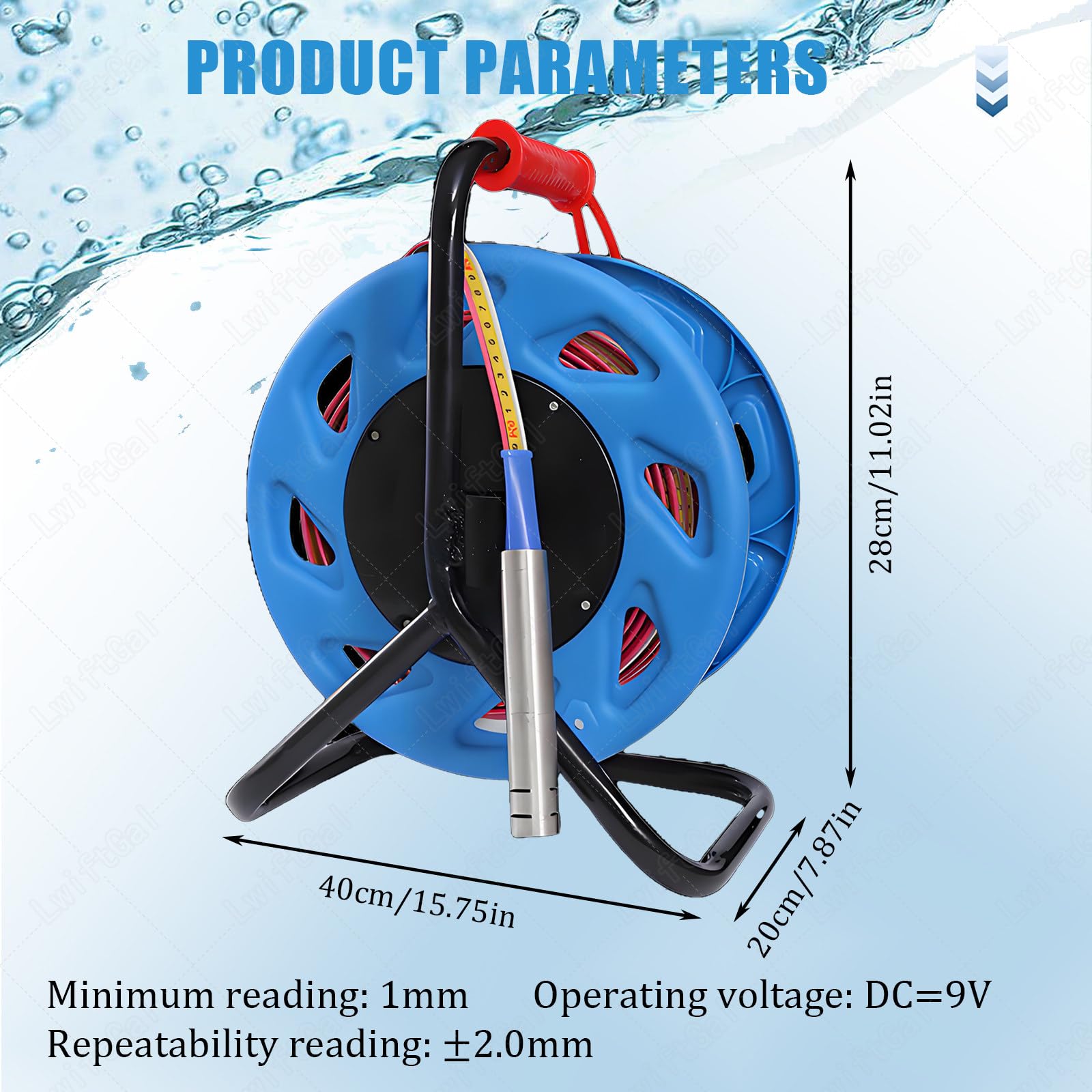 Medidor de nivel de agua, indicador portátil de agua subterránea de pozo profundo de 10-300 m con sonda fija y cinta de acero