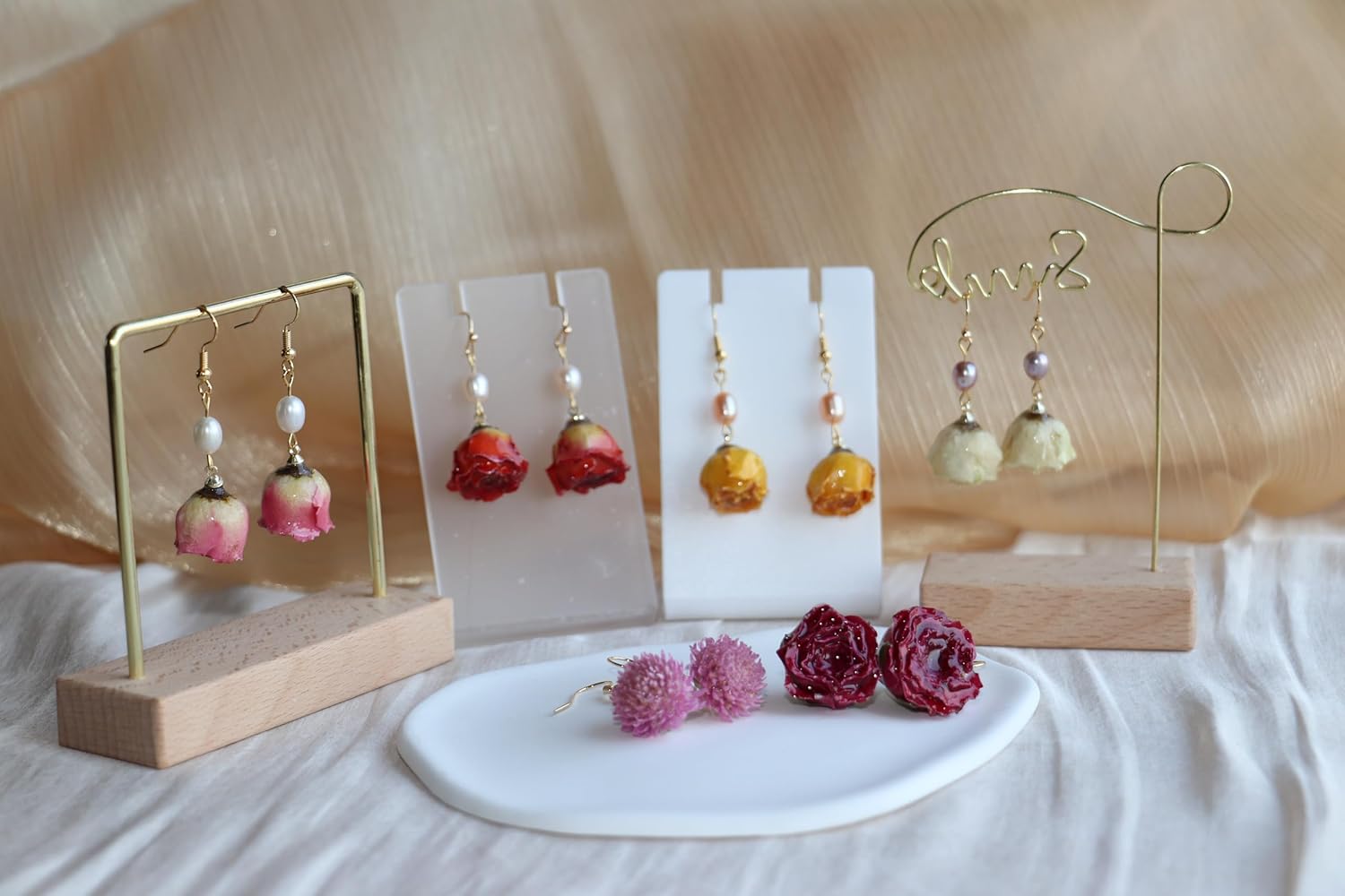 Red Rose Pearl Drop Earrings, Handcrafted Floral Dangle Earrings with Freshwater Pearls - Image 9