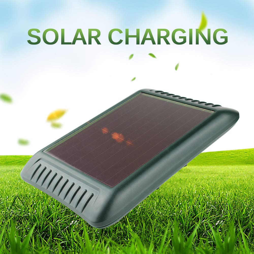 Wielofunkcyjny solarny odstraszacz zwierząt na zewnątrz, ultradźwiękowy odstraszacz wibracji dla węża, psa, lisa, kota, itp., 43 x 16 cm