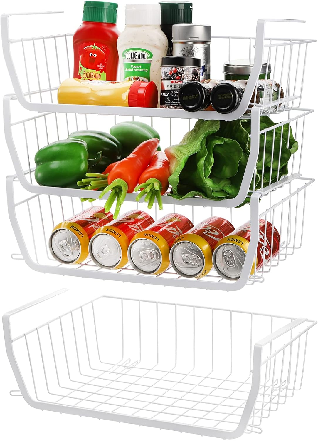 Tebery 4 Pack White Stackable Under Shelf Wire Baskets