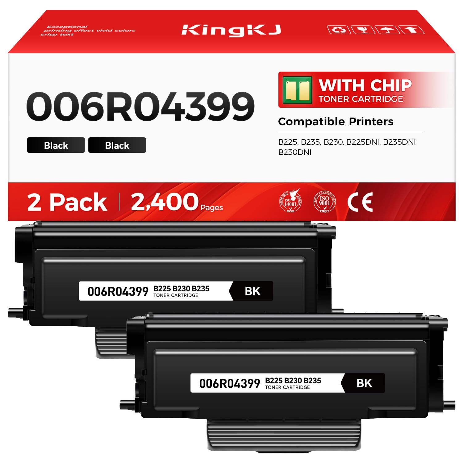 B230 B225 B235 Black Toner Cartridge 2-Pack with New chip Replacement for Xerox 006R04399 006r04400 High-Yield Toner Compatible with Xerox B225 B235 B230 B225DNI B235DNI B230DNI Printer Ink All-in-One