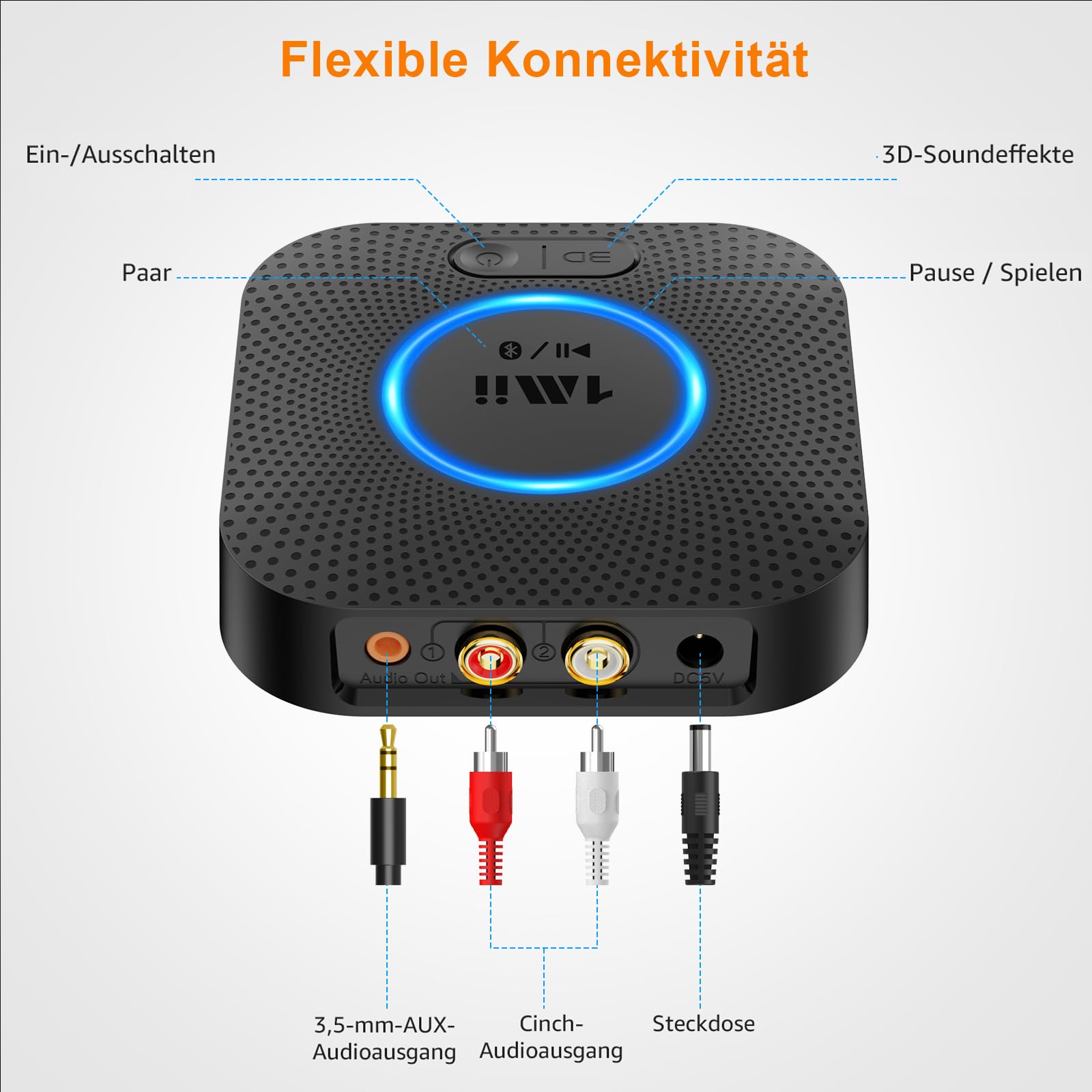 1Mii B06 Plus Bluetooth HiFi Empfänger, Drahtloser Audio Adapter, aptX HD aptX-Adaptive Bluetooth 5.3 Receiver mit 3D Surround arbeitet mit Smartphones und Tablets für Stereoanlage Lautsprecher