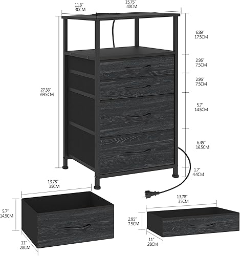Miniatura 2 de Simoretus Mesita de noche con estación de carga con luz LED y 4 cajones, moderna mesita de noche con estante de almacenamiento para sala de estar,