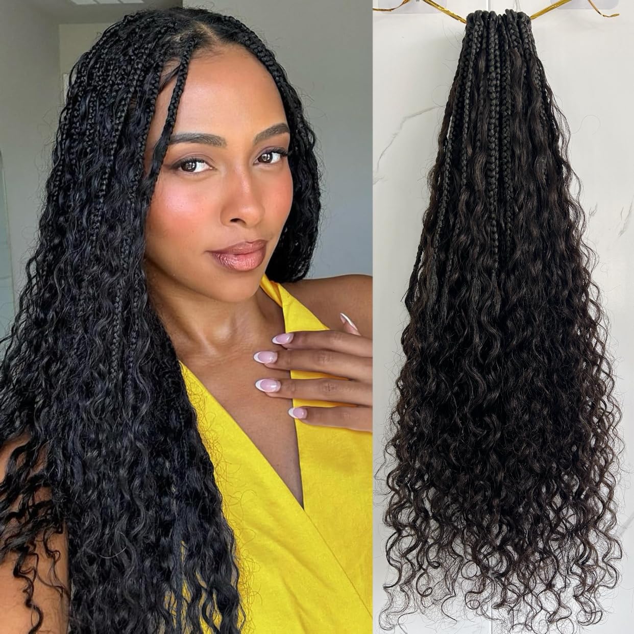 WAIW HAIR Crochet Boho Box Curls Pre-looped Crochet Braids Synthetic Braids with Human Hair Curly for Women Natural Color 14inch 2 Pack 80 Strands