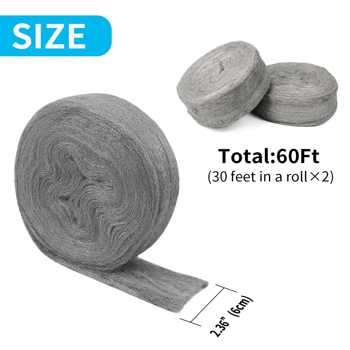 Steel Wool Roll, 60 FT Flexible Stainless Steel Wool Rolls Interstice Hole Filler, Barrier Wire Mesh Hole Fill Fabric, Control Gap Filter Keep Animals Away from Holes for House Garage