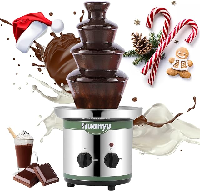 Huanyu 4-tier Chocolate Fountain Large Fondue Sets for Chocolate Electric Chocolate Fountain Machine Chocolate Fondue Set for Party Wedding and Birthday