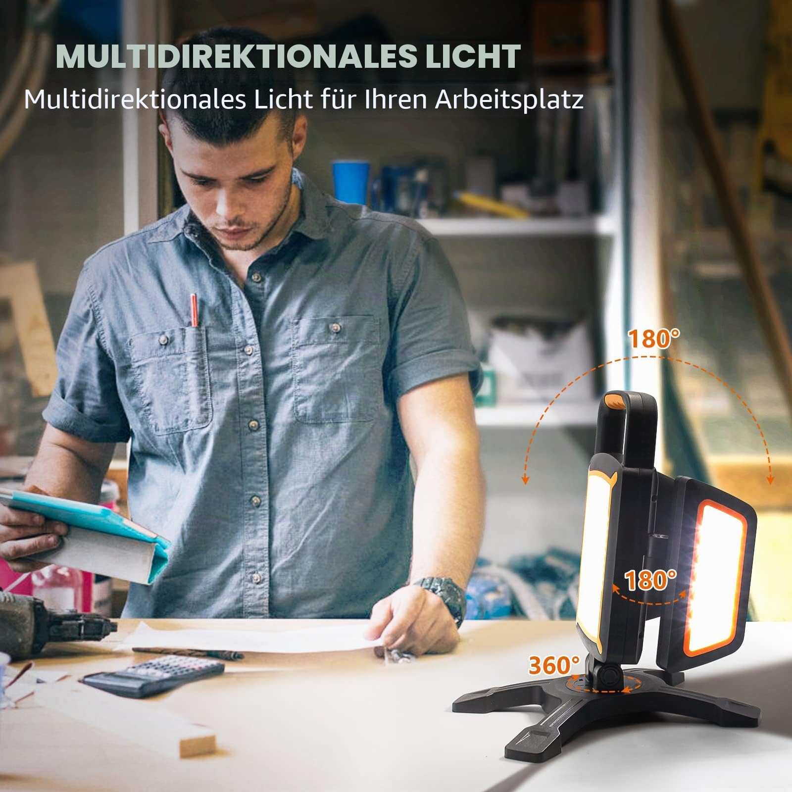 SYLSTAR LED Strahler Akku 30W, 3000LM Super Hell Baustrahler mit Magnet, 5 Lichtmodi und Powerbank, Drehbare Tragbare Wasserdichte Wiederaufladbare Arbeitsleuchte für Garage, Werkstatt