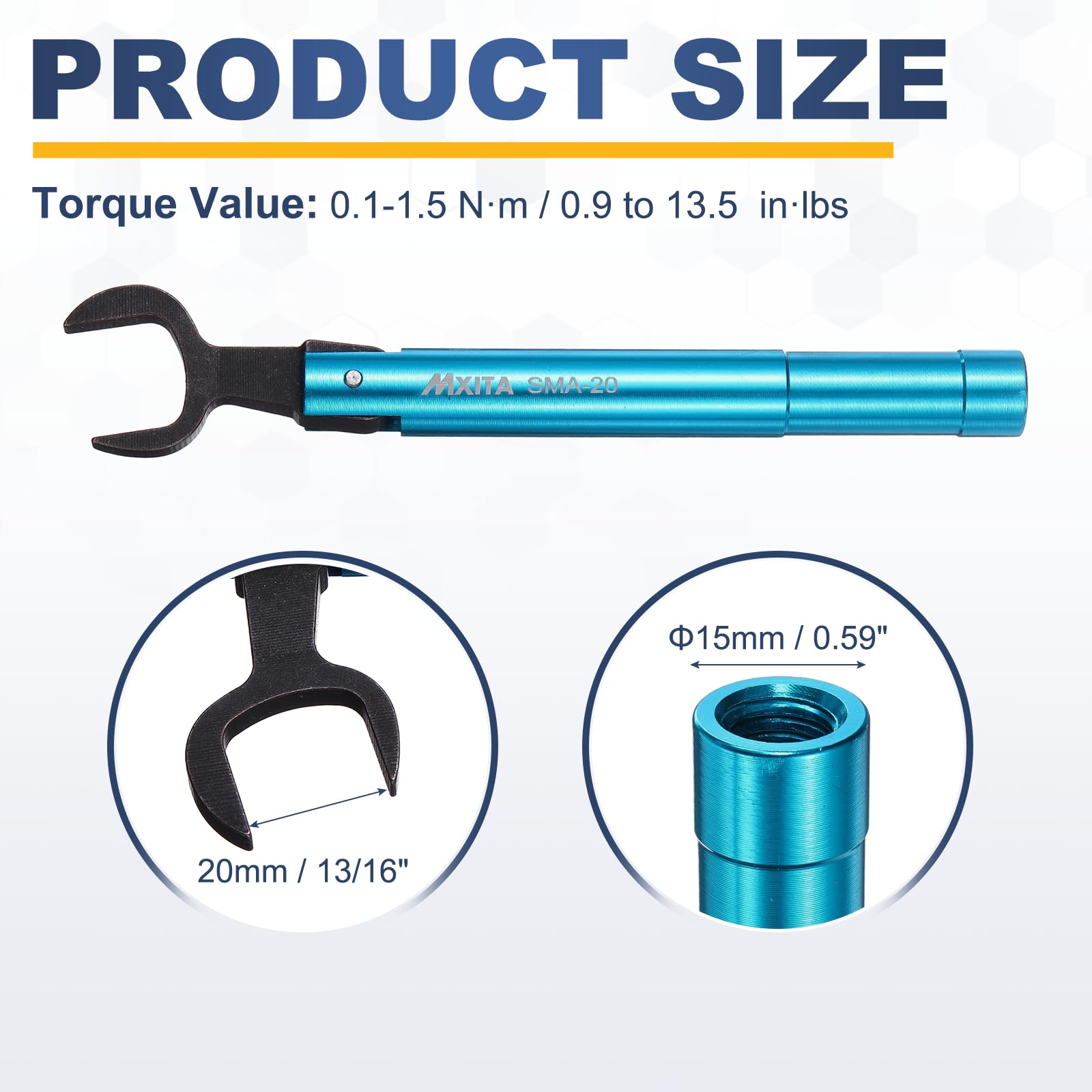 QUARKZMAN Klucz dynamometryczny do złącza RF, otwór 20 mm (13/16") 0,9 do 13,5 Lbs (0,1-1,5 Nm) konwerter ze stali stopowej, przenośny klucz dla profesjonalistów, przemysłowy, niebieski